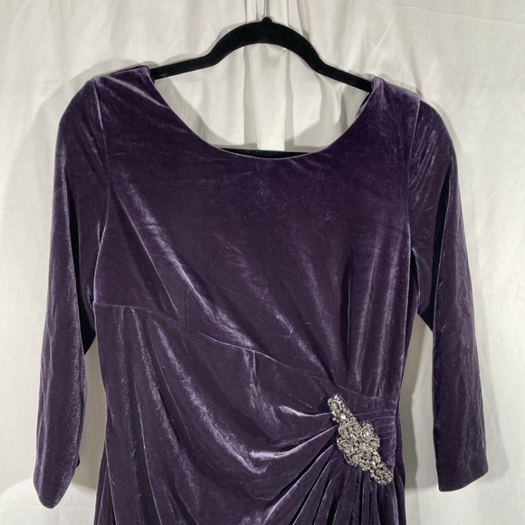 NEW $159 Alex Evenings [SZ 10 ] Side Ruched Velvet Dress in Amethyst‎ - Picture 8 of 12
